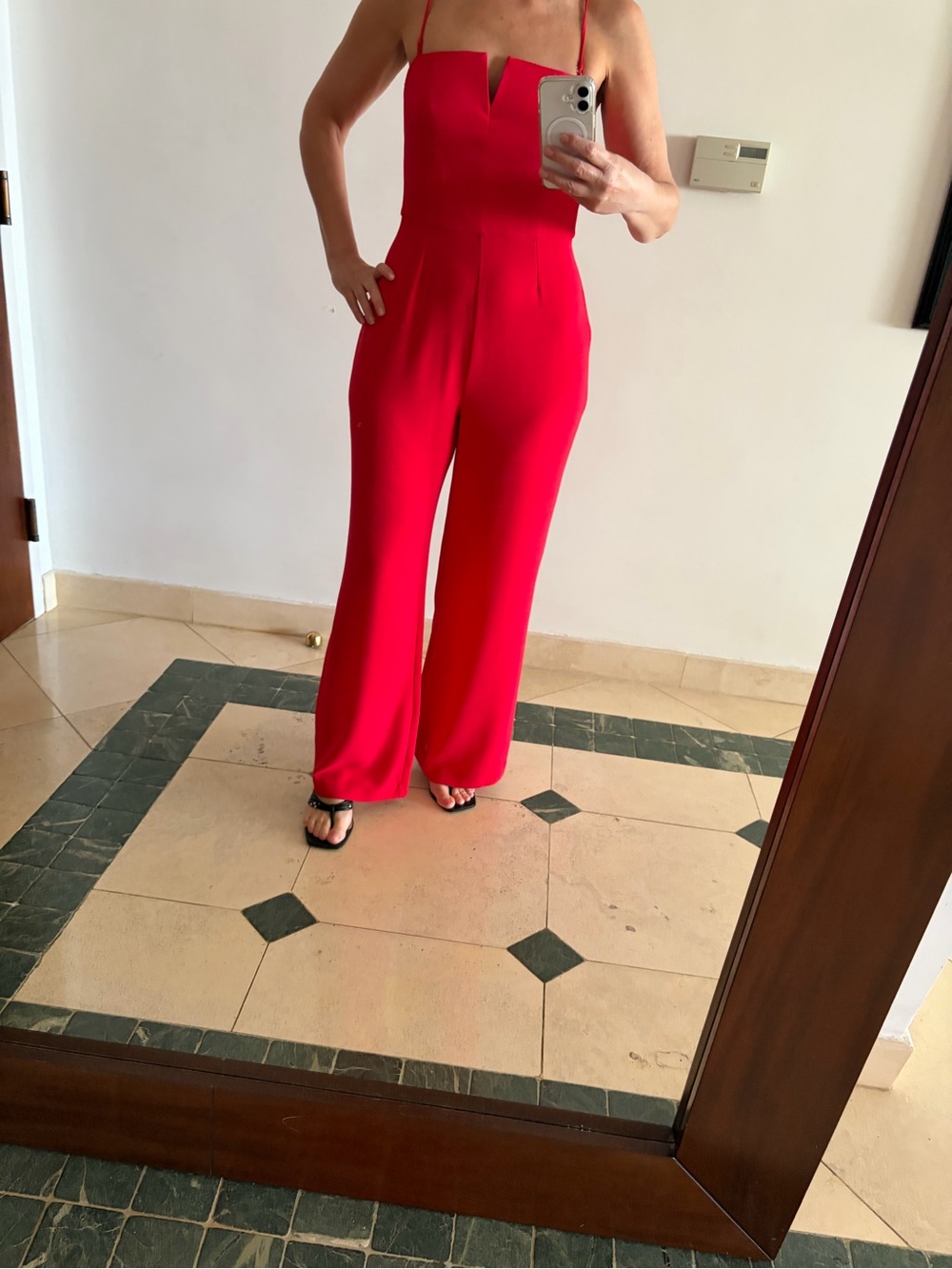 Wayf Red Strapless Wide-Leg Jumpsuit